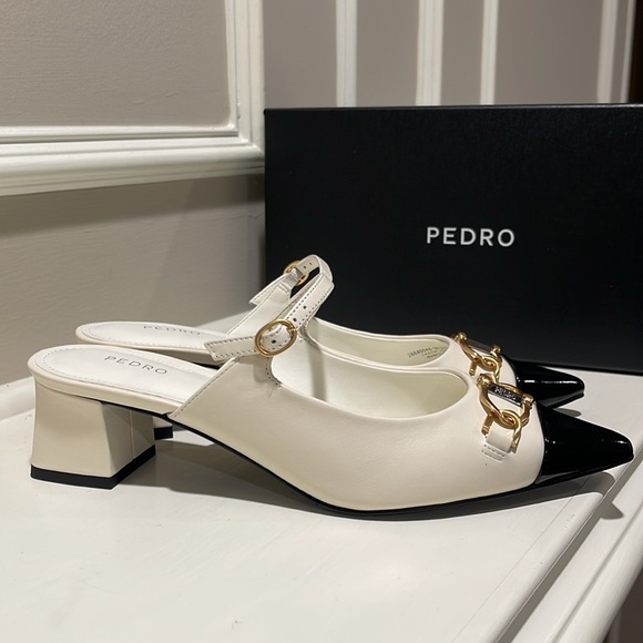 PEDRO - Jean Leather Heel Mules - Chalk Size 38 - Picture 6 of 7